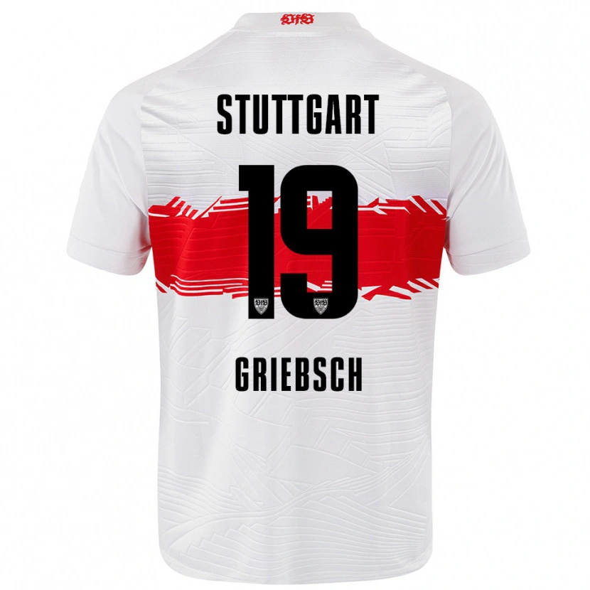 Danxen Enfant Maillot Lukas Griebsch #19 Blanc Rouge Tenues Domicile 2025/26 T-Shirt