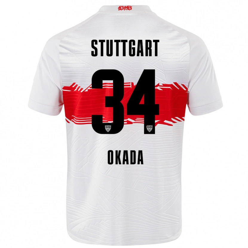 Danxen Enfant Maillot Rei Okada #34 Blanc Rouge Tenues Domicile 2025/26 T-Shirt