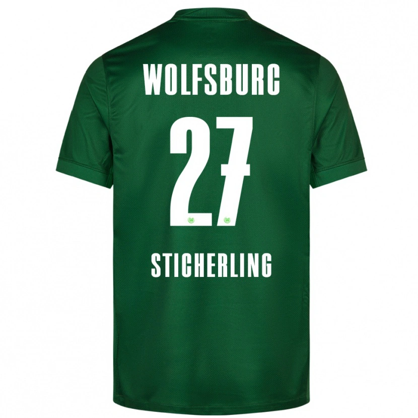 Danxen Enfant Maillot Carl-Anton Sticherling #27 Vert Blanc Tenues Domicile 2025/26 T-Shirt