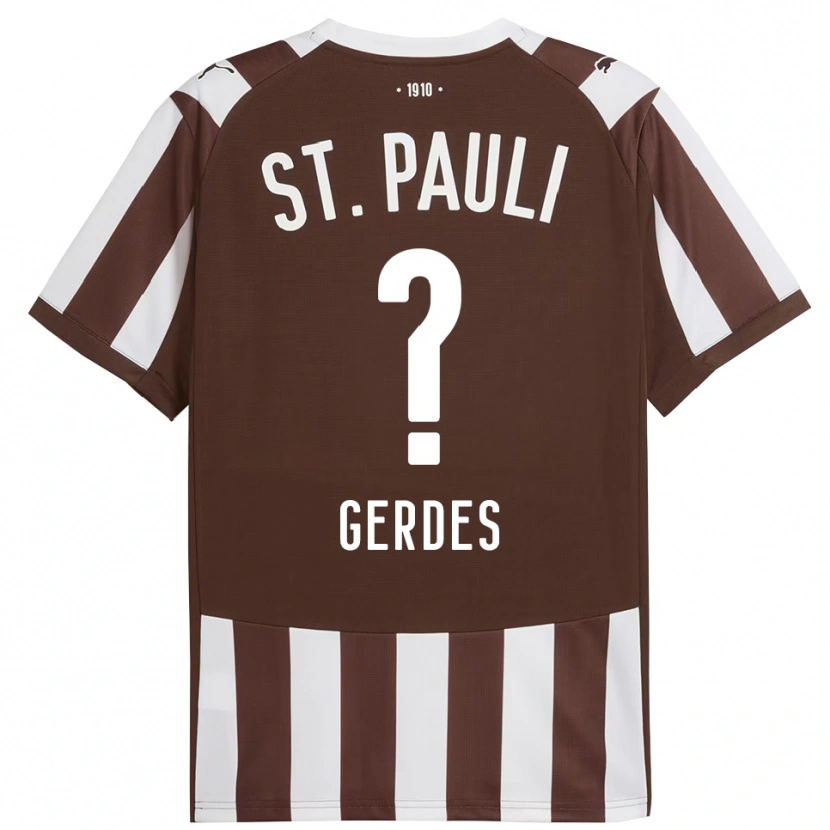 Danxen Enfant Maillot Dennis Gerdes #0 Café Blanc Tenues Domicile 2025/26 T-Shirt