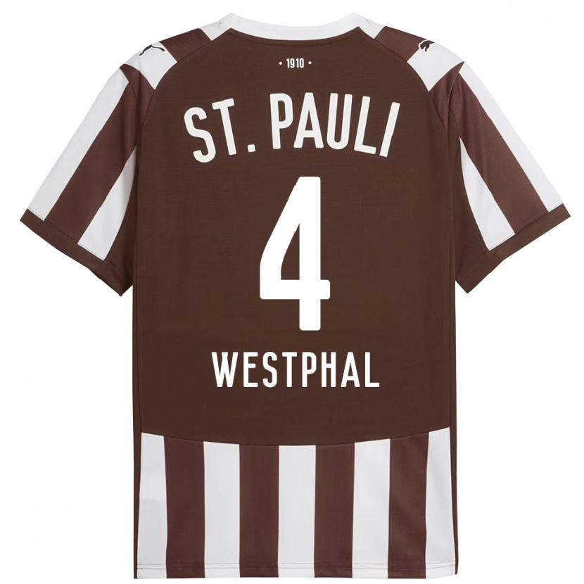 Danxen Enfant Maillot Jannik Westphal #4 Café Blanc Tenues Domicile 2025/26 T-Shirt