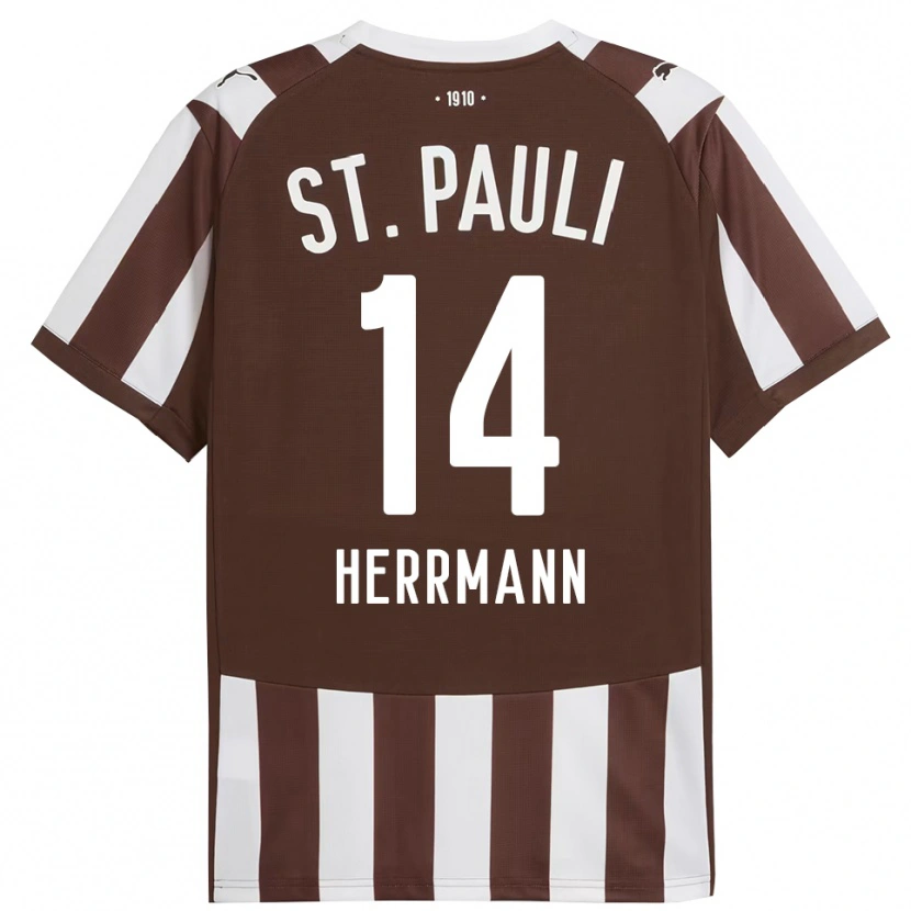 Danxen Enfant Maillot Mats Herrmann #14 Café Blanc Tenues Domicile 2025/26 T-Shirt