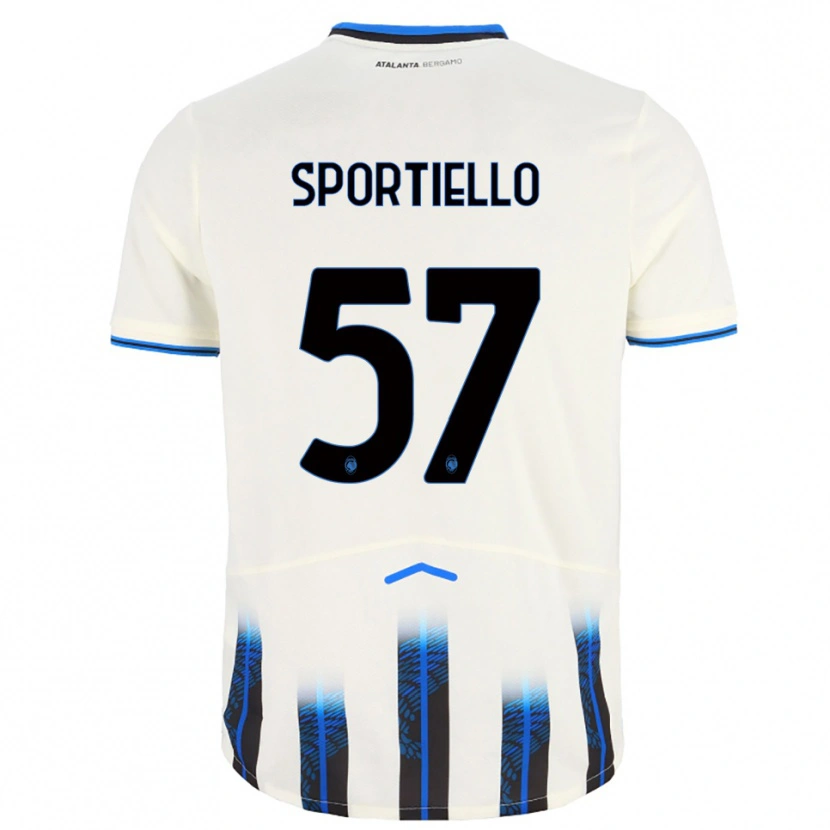 Danxen Enfant Maillot Marco Sportiello #57 Blanc Bleu Tenues Extérieur 2025/26 T-Shirt
