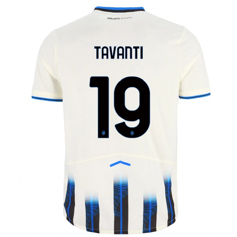 Danxen Enfant Maillot Mattia Tavanti #19 Blanc Bleu Tenues Extérieur 2025/26 T-Shirt