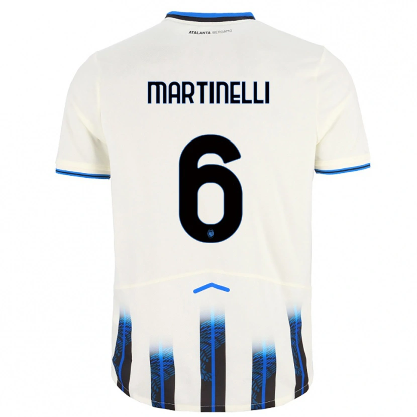 Danxen Enfant Maillot Gabriel Martinelli #6 Blanc Bleu Tenues Extérieur 2025/26 T-Shirt