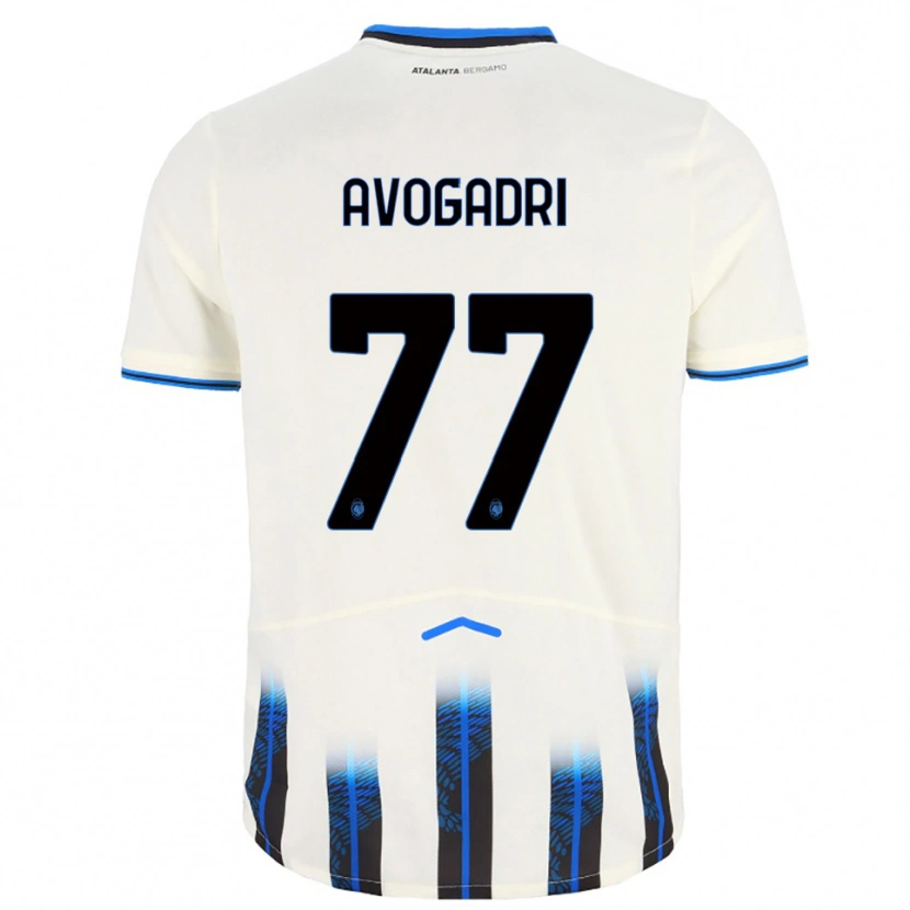Danxen Enfant Maillot Lorenzo Avogadri #77 Blanc Bleu Tenues Extérieur 2025/26 T-Shirt