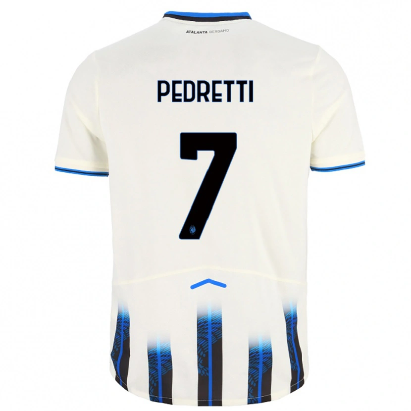 Danxen Enfant Maillot Mattia Pedretti #7 Blanc Bleu Tenues Extérieur 2025/26 T-Shirt