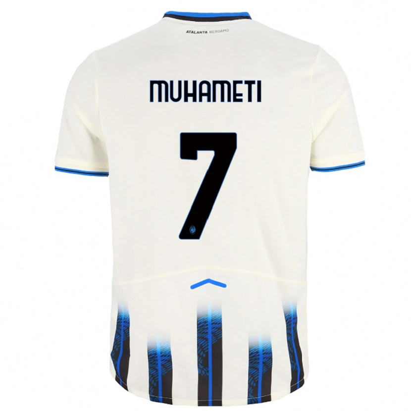Danxen Enfant Maillot Endri Muhameti #7 Blanc Bleu Tenues Extérieur 2025/26 T-Shirt
