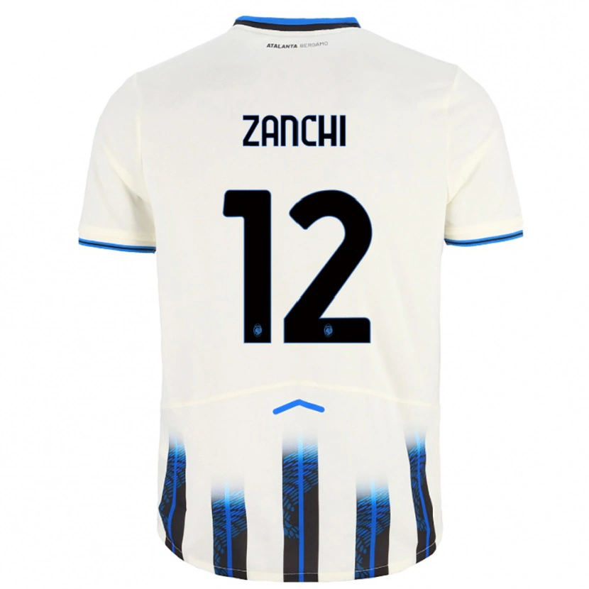 Danxen Enfant Maillot Edoardo Zanchi #12 Blanc Bleu Tenues Extérieur 2025/26 T-Shirt
