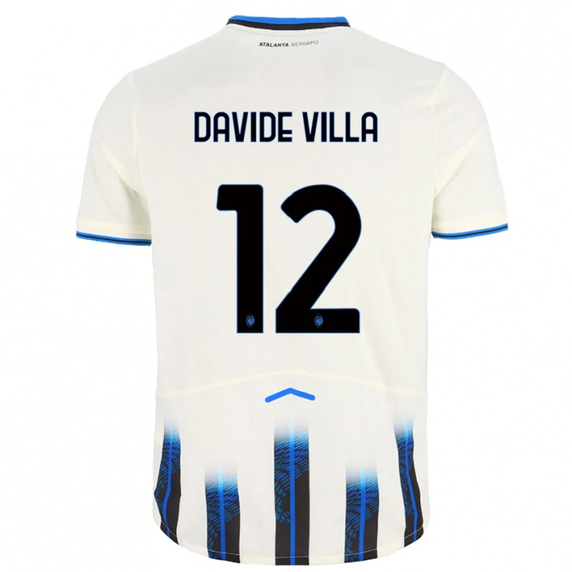 Danxen Enfant Maillot Matteo Davide Villa #12 Blanc Bleu Tenues Extérieur 2025/26 T-Shirt