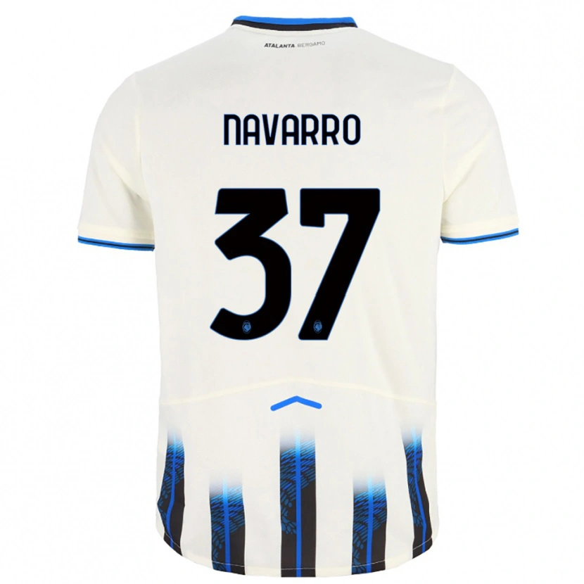 Danxen Enfant Maillot Albert Navarro #37 Blanc Bleu Tenues Extérieur 2025/26 T-Shirt