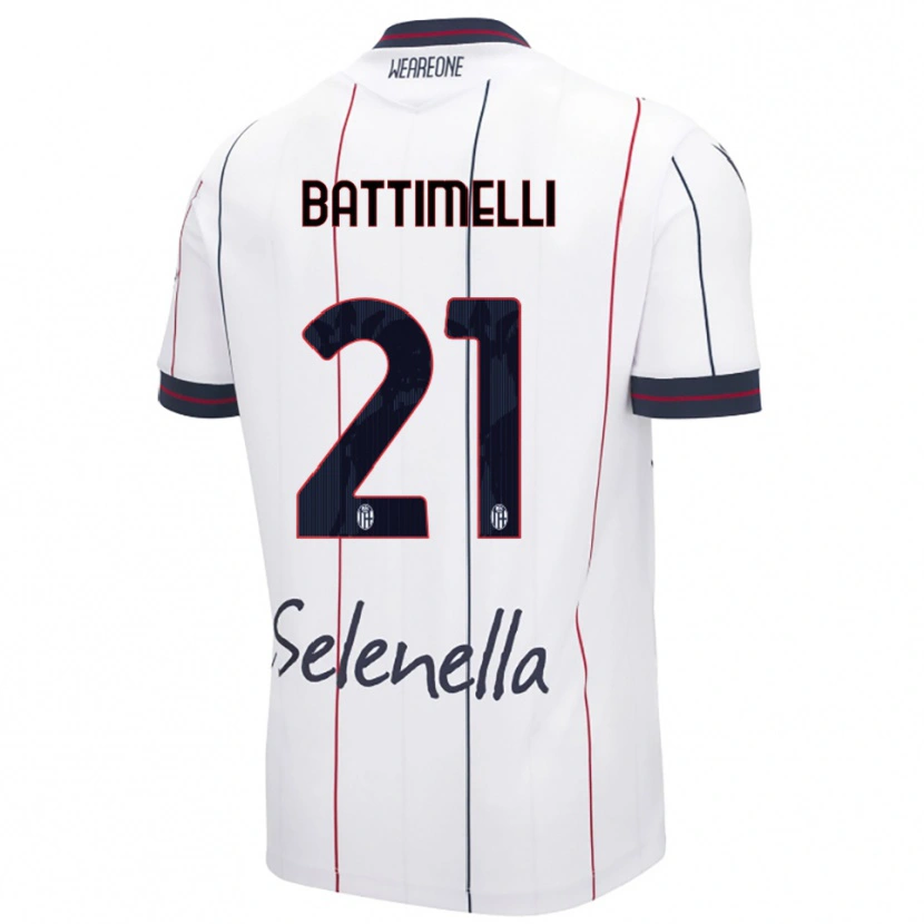 Danxen Enfant Maillot Giuseppe Battimelli #21 Blanc Bleu Roi Tenues Extérieur 2025/26 T-Shirt