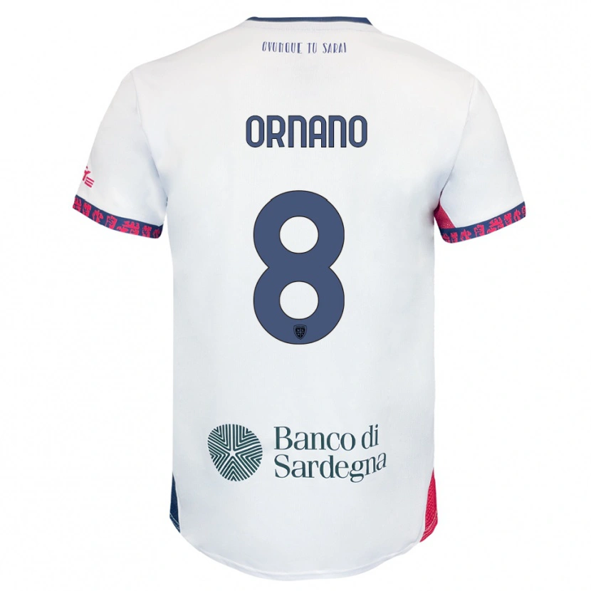 Danxen Enfant Maillot Marco Ornano #8 Blanc Marine Rouge Tenues Extérieur 2025/26 T-Shirt