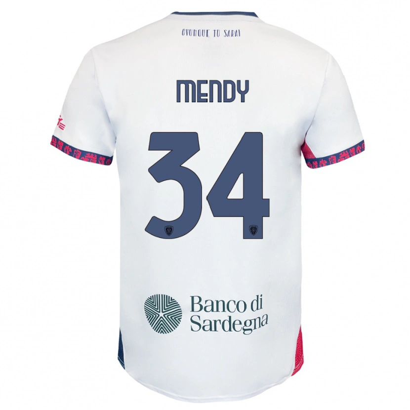 Danxen Enfant Maillot Paul Mendy #34 Blanc Marine Rouge Tenues Extérieur 2025/26 T-Shirt