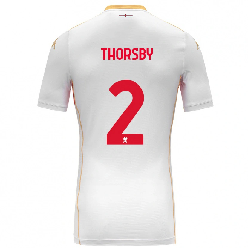 Danxen Enfant Maillot Morten Thorsby #2 Blanc Rouge Tenues Extérieur 2025/26 T-Shirt