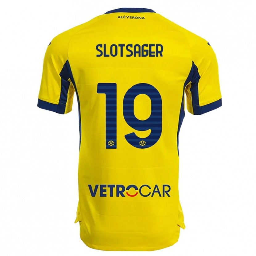 Danxen Enfant Maillot Tobias Slotsager #19 Jaune Marine Tenues Extérieur 2025/26 T-Shirt