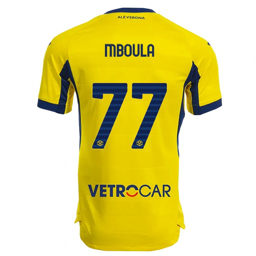 Danxen Enfant Maillot Jordi Mboula #77 Jaune Marine Tenues Extérieur 2025/26 T-Shirt