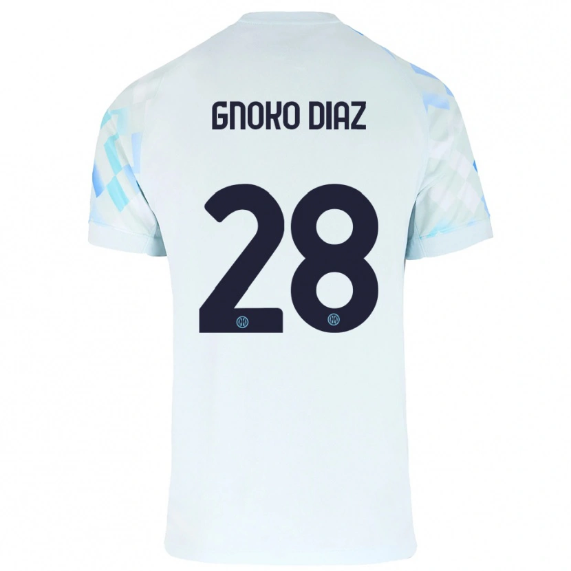 Danxen Enfant Maillot Hillary Gnoko Diaz #28 Blanc Bleu Tenues Extérieur 2025/26 T-Shirt