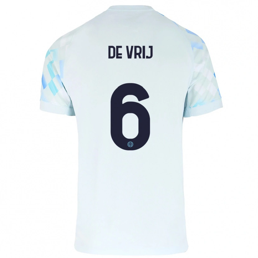 Danxen Enfant Maillot Stefan De Vrij #6 Blanc Bleu Tenues Extérieur 2025/26 T-Shirt