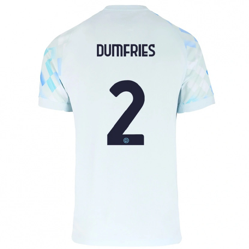 Danxen Enfant Maillot Denzel Dumfries #2 Blanc Bleu Tenues Extérieur 2025/26 T-Shirt