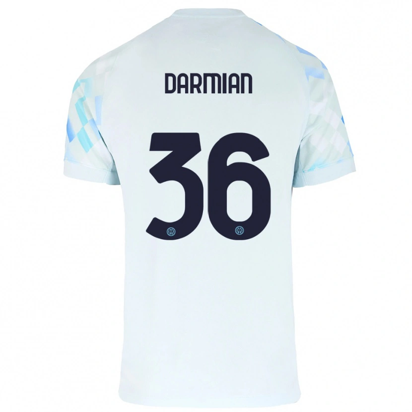 Danxen Enfant Maillot Matteo Darmian #36 Blanc Bleu Tenues Extérieur 2025/26 T-Shirt