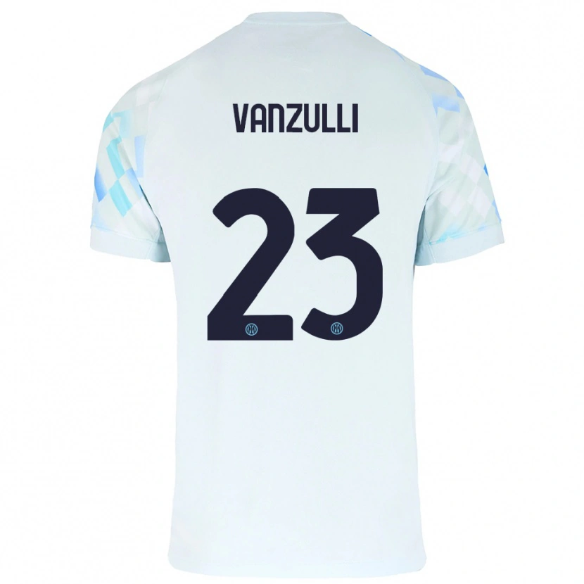 Danxen Enfant Maillot Marco Vanzulli #23 Blanc Bleu Tenues Extérieur 2025/26 T-Shirt