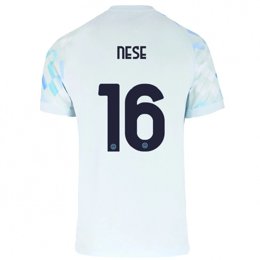 Danxen Enfant Maillot Alessio Nese #16 Blanc Bleu Tenues Extérieur 2025/26 T-Shirt