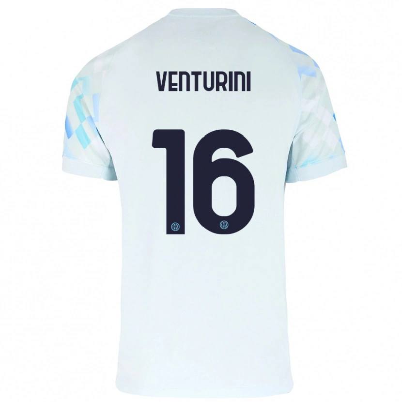 Danxen Enfant Maillot Matteo Venturini #16 Blanc Bleu Tenues Extérieur 2025/26 T-Shirt