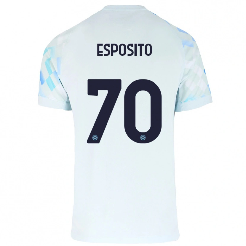 Danxen Enfant Maillot Sebastiano Esposito #70 Blanc Bleu Tenues Extérieur 2025/26 T-Shirt