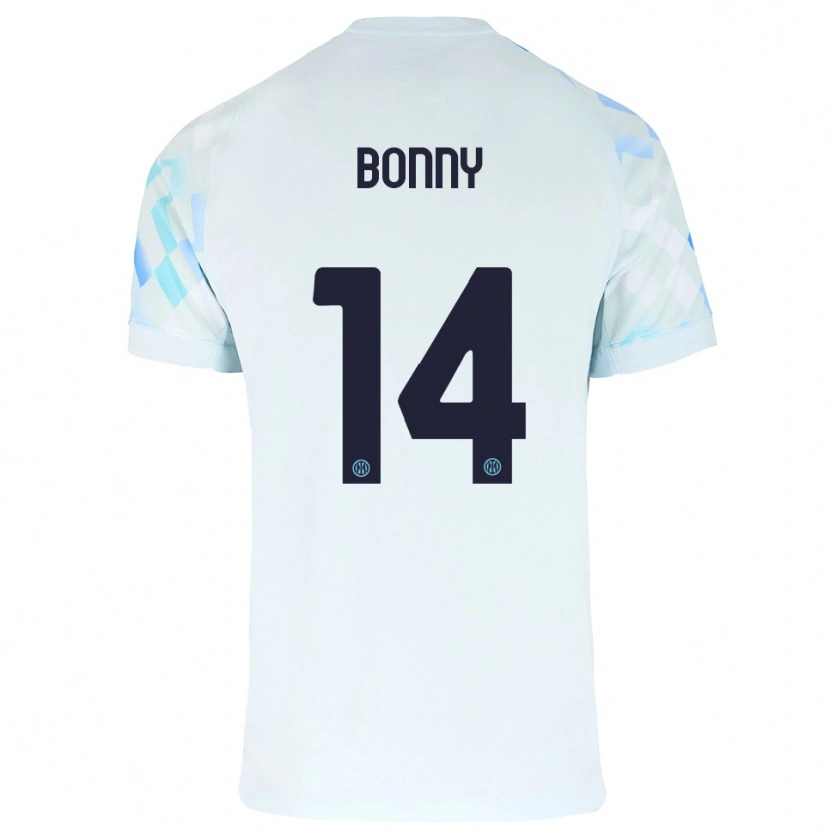 Danxen Enfant Maillot Ange-Yoan Bonny #14 Blanc Bleu Tenues Extérieur 2025/26 T-Shirt