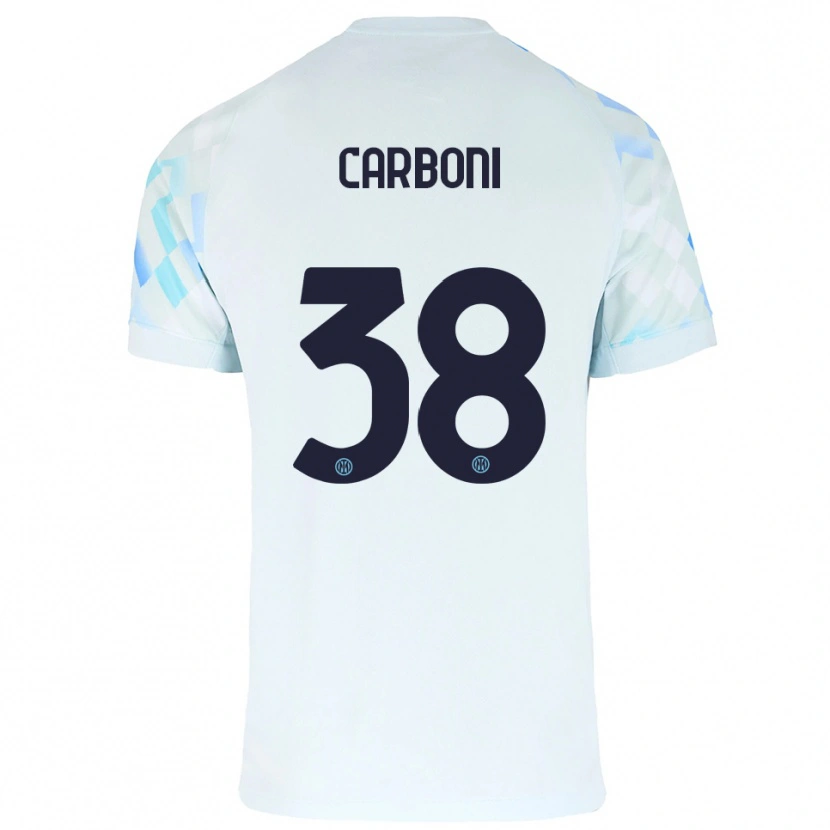 Danxen Enfant Maillot Valentin Carboni #38 Blanc Bleu Tenues Extérieur 2025/26 T-Shirt