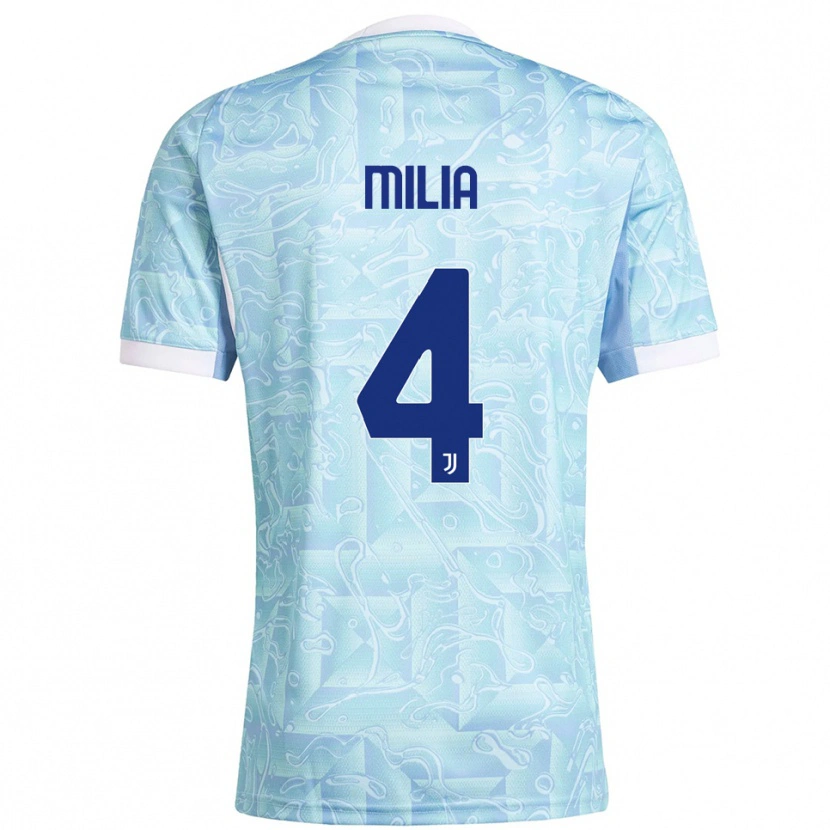 Danxen Enfant Maillot Nicolò Milia #4 Bleu Ciel Jaune Tenues Extérieur 2025/26 T-Shirt