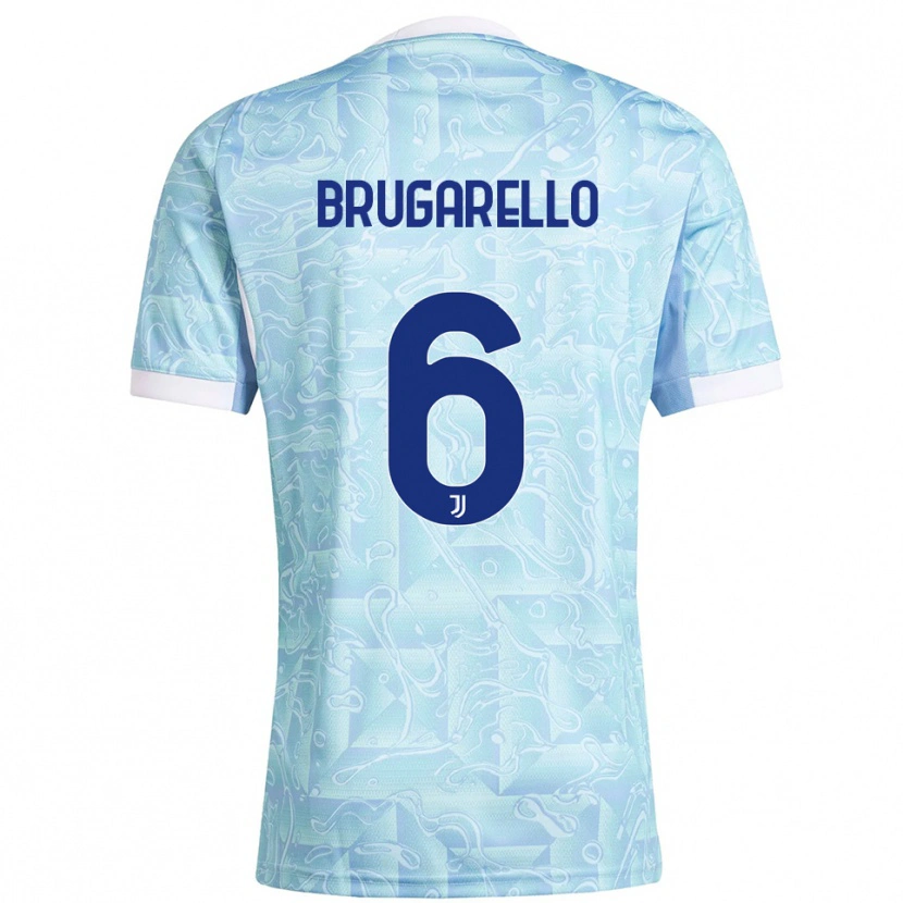 Danxen Enfant Maillot Mattia Brugarello #6 Bleu Ciel Jaune Tenues Extérieur 2025/26 T-Shirt