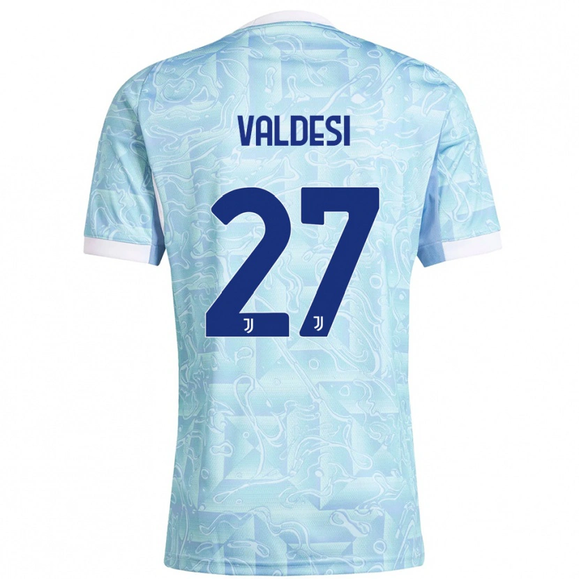 Danxen Enfant Maillot Andrea Valdesi #27 Bleu Ciel Jaune Tenues Extérieur 2025/26 T-Shirt