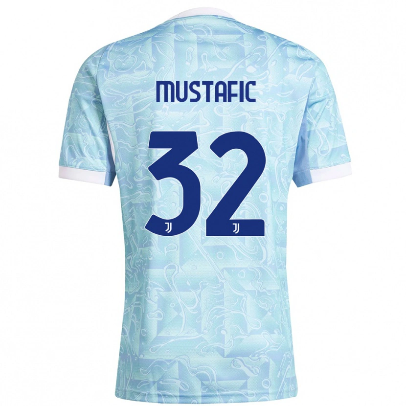 Danxen Enfant Maillot Emma Mustafic #32 Bleu Ciel Jaune Tenues Extérieur 2025/26 T-Shirt