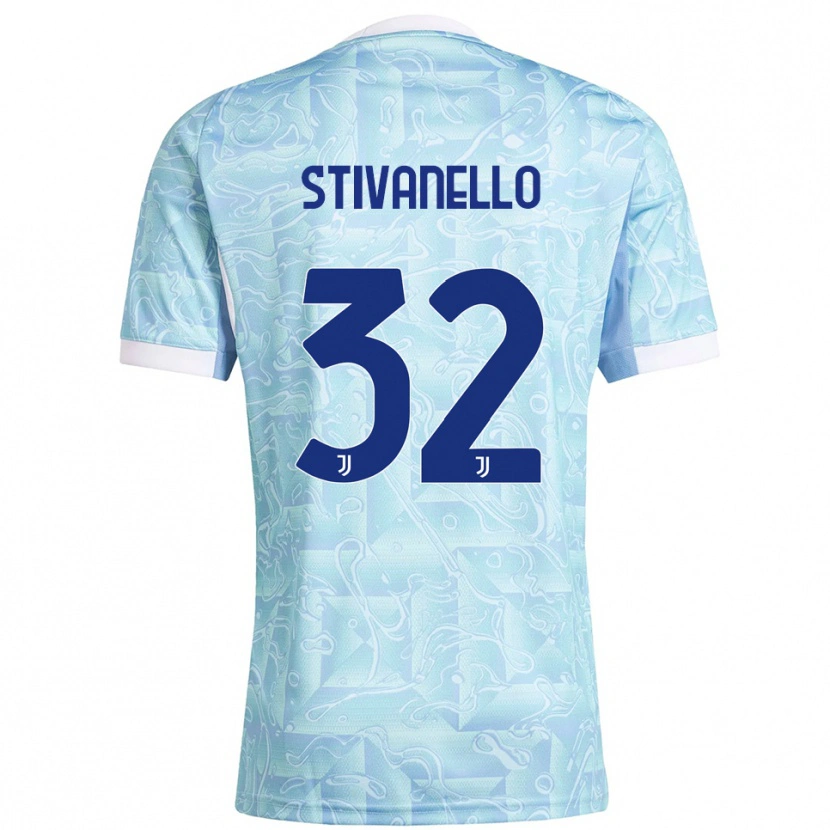 Danxen Enfant Maillot Riccardo Stivanello #32 Bleu Ciel Jaune Tenues Extérieur 2025/26 T-Shirt