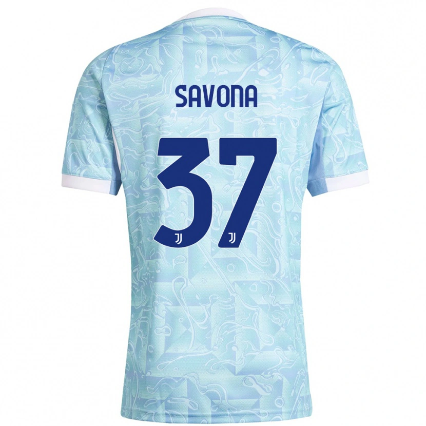 Danxen Enfant Maillot Nicolò Savona #37 Bleu Ciel Jaune Tenues Extérieur 2025/26 T-Shirt