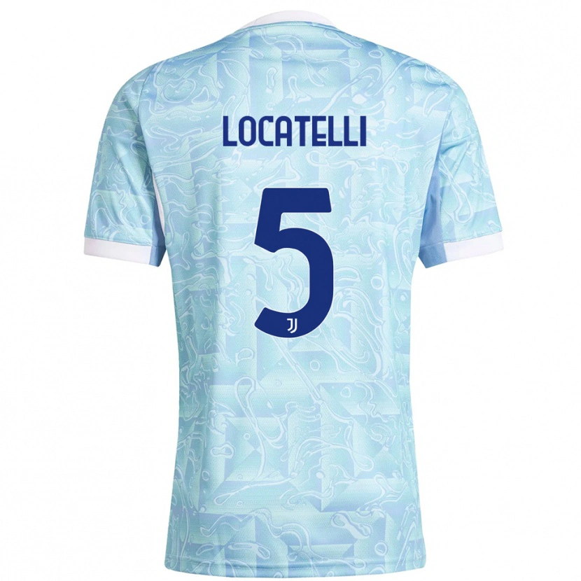 Danxen Enfant Maillot Manuel Locatelli #5 Bleu Ciel Jaune Tenues Extérieur 2025/26 T-Shirt