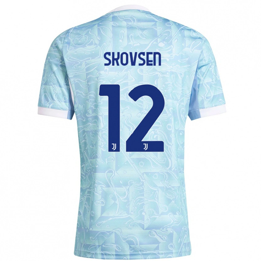 Danxen Enfant Maillot Matilde Lundorf Skovsen #12 Bleu Ciel Jaune Tenues Extérieur 2025/26 T-Shirt