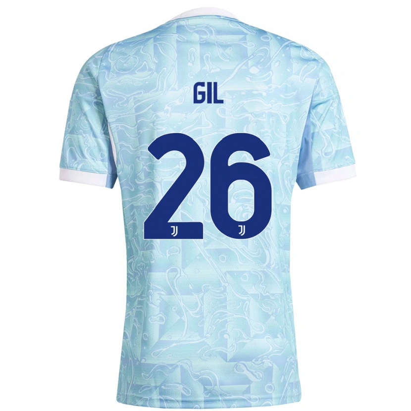 Danxen Enfant Maillot Javier Gil #26 Bleu Ciel Jaune Tenues Extérieur 2025/26 T-Shirt