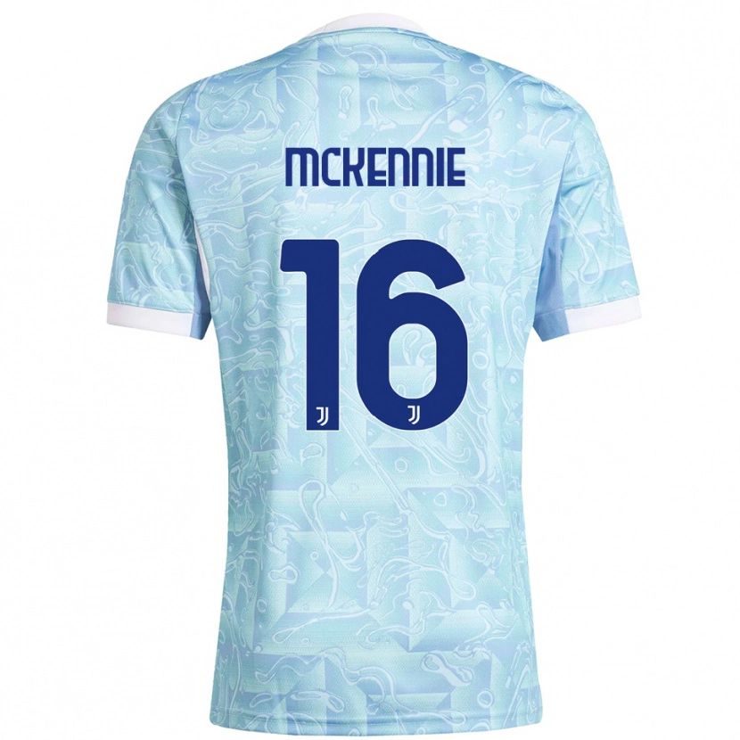 Danxen Enfant Maillot Weston Mckennie #16 Bleu Ciel Jaune Tenues Extérieur 2025/26 T-Shirt