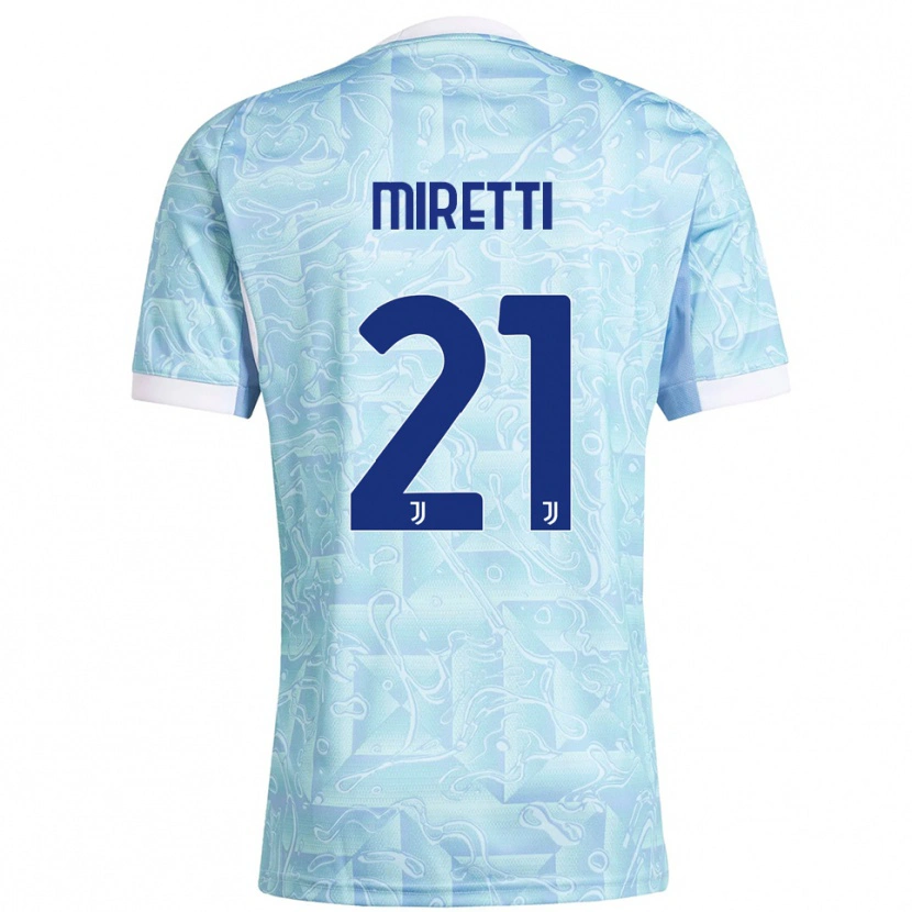 Danxen Enfant Maillot Fabio Miretti #21 Bleu Ciel Jaune Tenues Extérieur 2025/26 T-Shirt