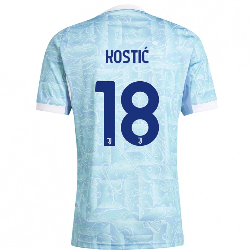 Danxen Enfant Maillot Filip Kostić #18 Bleu Ciel Jaune Tenues Extérieur 2025/26 T-Shirt