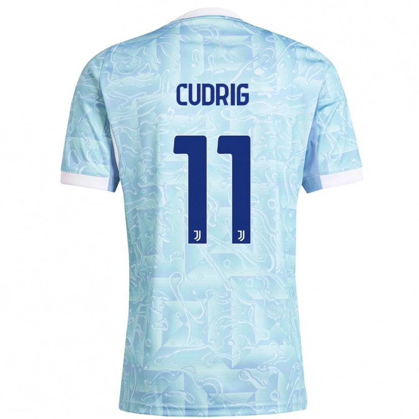 Danxen Enfant Maillot Nicolò Cudrig #11 Bleu Ciel Jaune Tenues Extérieur 2025/26 T-Shirt