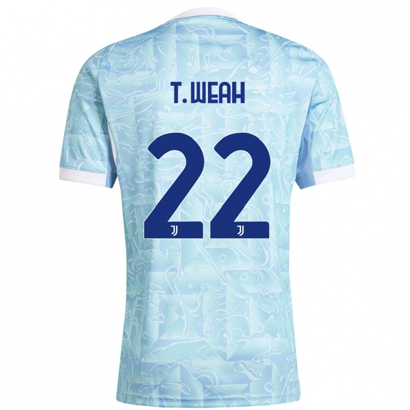 Danxen Enfant Maillot Timothy Weah #22 Bleu Ciel Jaune Tenues Extérieur 2025/26 T-Shirt