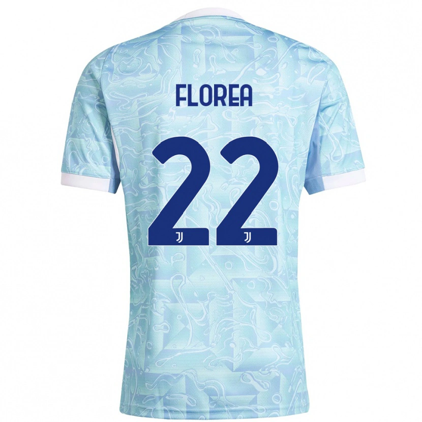 Danxen Enfant Maillot Andrei Florea #22 Bleu Ciel Jaune Tenues Extérieur 2025/26 T-Shirt