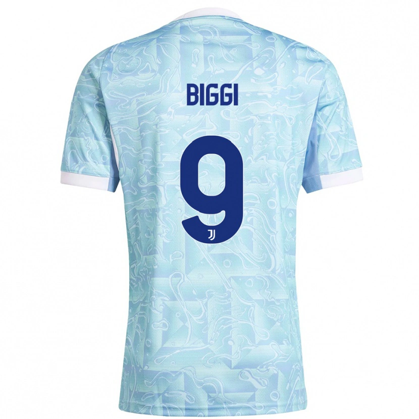 Danxen Enfant Maillot Silvano Biggi #9 Bleu Ciel Jaune Tenues Extérieur 2025/26 T-Shirt