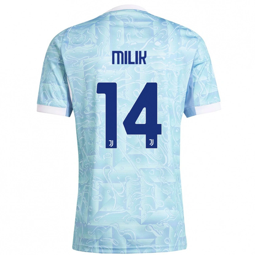Danxen Enfant Maillot Arkadiusz Milik #14 Bleu Ciel Jaune Tenues Extérieur 2025/26 T-Shirt