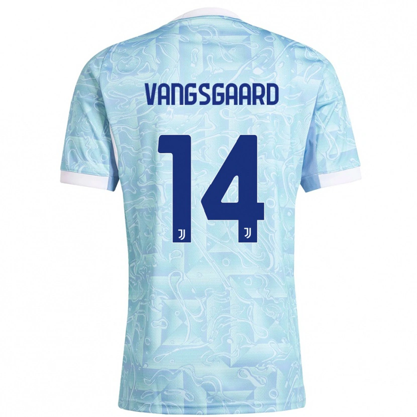 Danxen Enfant Maillot Amalie Jørgensen Vangsgaard #14 Bleu Ciel Jaune Tenues Extérieur 2025/26 T-Shirt