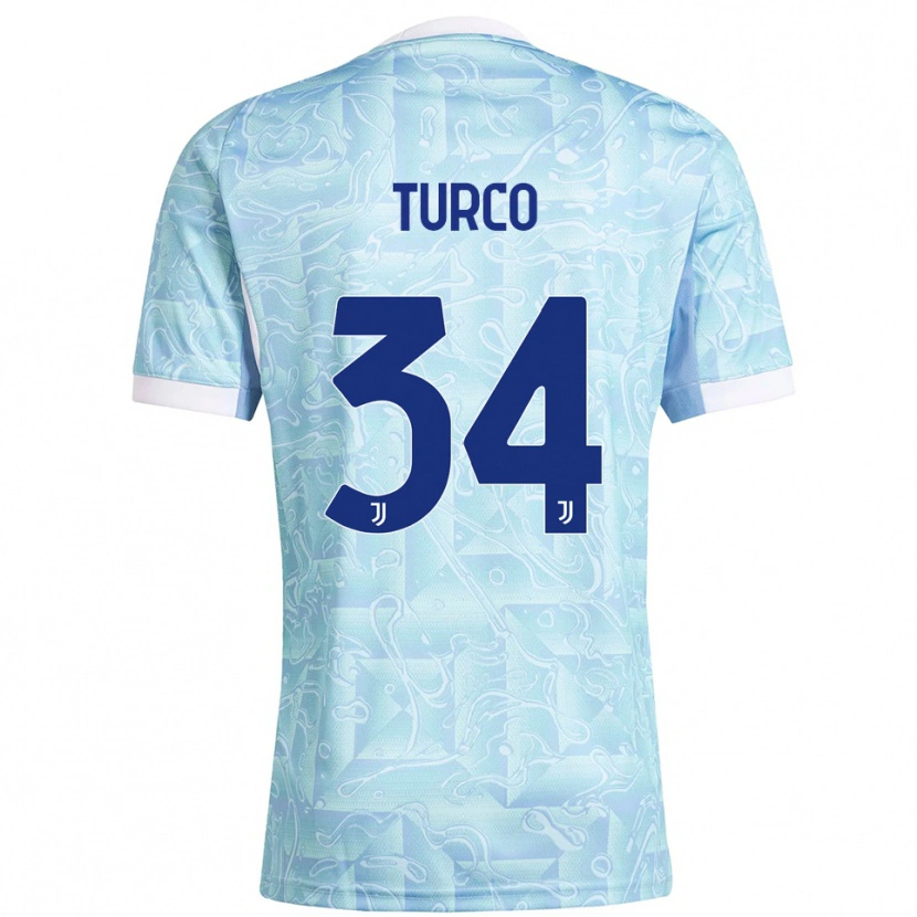 Danxen Enfant Maillot Stefano Turco #34 Bleu Ciel Jaune Tenues Extérieur 2025/26 T-Shirt